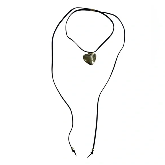 Puffy Gold Heart,Black straps Adjustable Choker Necklace - Picture 3 of 4